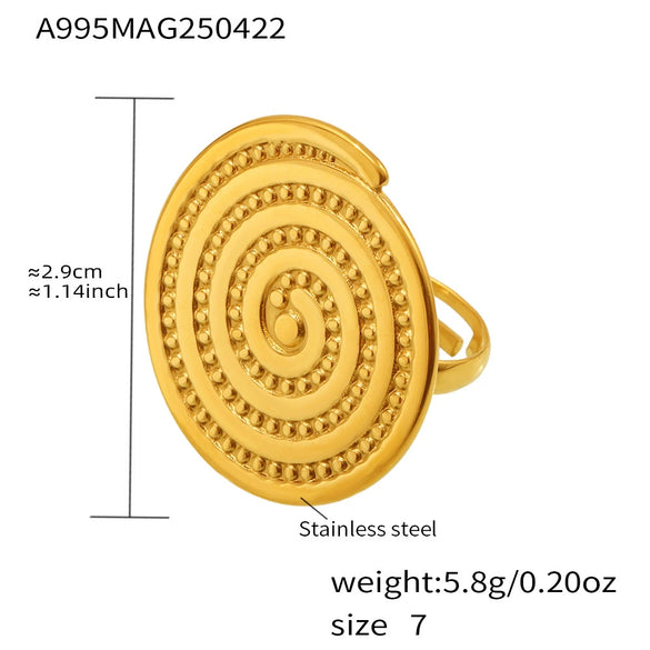 Wholesale Women's Geometric Stainless Steel Electroplated 18K Gold Ferris Wheel Ring With Mosquito Coil Texture