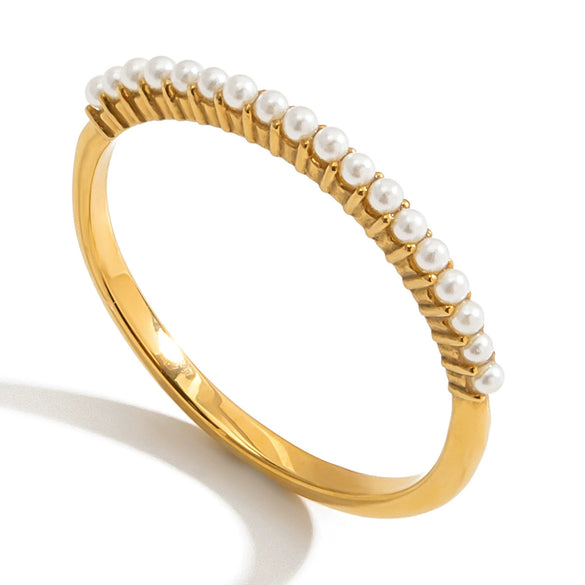 Wholesale Women's Geometric Stainless Steel Electroplated 18K Gold Pearl Ring Fashionable And Versatile Highend Accessories