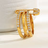Wholesale Women's Geometric Stainless Steel Electroplated 18K Gold Threelayer Ring Hand Jewelry Light Luxury Style