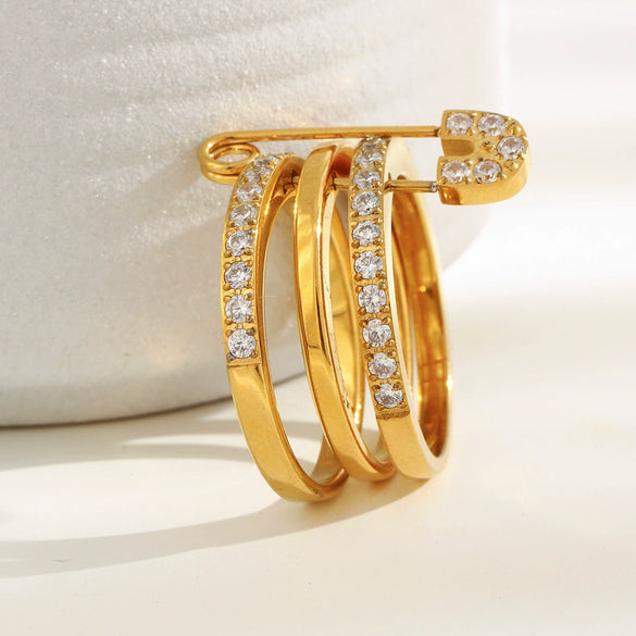 Wholesale Women's Geometric Stainless Steel Electroplated 18K Gold Threelayer Ring Hand Jewelry Light Luxury Style