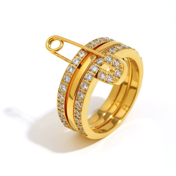 Wholesale Women's Geometric Stainless Steel Electroplated 18K Gold Threelayer Ring Hand Jewelry Light Luxury Style
