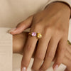 Wholesale Women's Geometric Stainless Steel Electroplated 18K Gold Yellow And Pink Dropshaped Zircon Ring Accessories