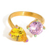 Wholesale Women's Geometric Stainless Steel Electroplated 18K Gold Yellow And Pink Dropshaped Zircon Ring Accessories