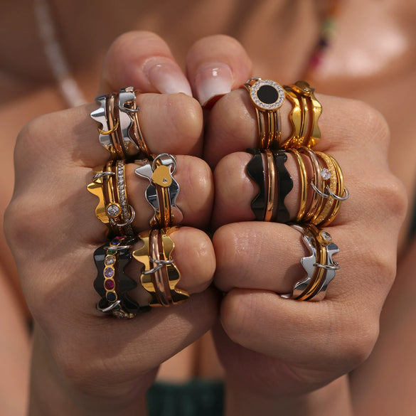 Wholesale Women's Geometric Stainless Steel Electroplated Multilayer Overlapping Ferris Wheel Finger Ring