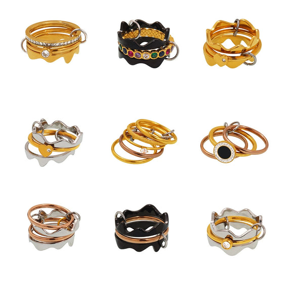 Wholesale Women's Geometric Stainless Steel Electroplated Multilayer Overlapping Ferris Wheel Finger Ring