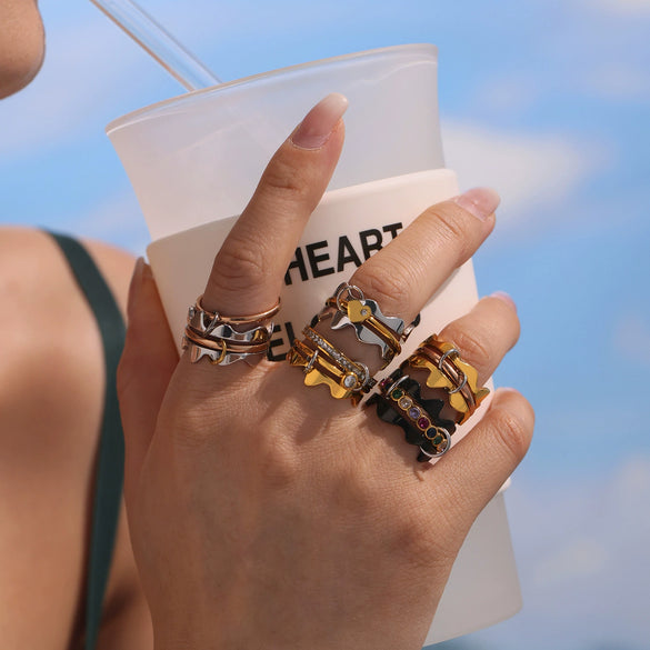 Wholesale Women's Geometric Stainless Steel Electroplated Multilayer Overlapping Ferris Wheel Finger Ring