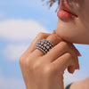 Wholesale Women's Geometric Stainless Steel Electroplated Multilayered Beads Wide Version Open Ring