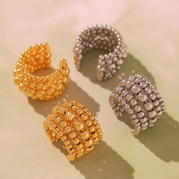 Wholesale Women's Geometric Stainless Steel Electroplated Multilayered Beads Wide Version Open Ring