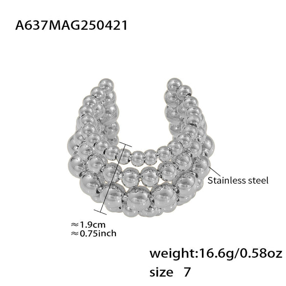 Wholesale Women's Geometric Stainless Steel Electroplated Multilayered Beads Wide Version Open Ring