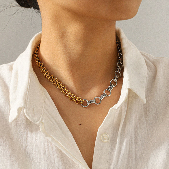 Wholesale Women's Geometric Stainless Steel Electroplated Necklace In Gold And Silver Color Matching