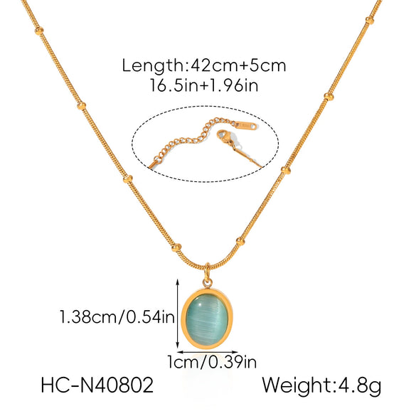 Wholesale Women's Geometric Stainless Steel Electroplated Necklace With Cat's Eye Stone