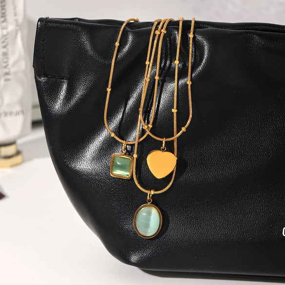 Wholesale Women's Geometric Stainless Steel Electroplated Necklace With Cat's Eye Stone