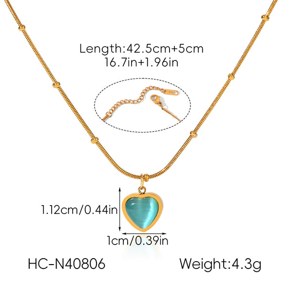 Wholesale Women's Geometric Stainless Steel Electroplated Necklace With Cat's Eye Stone