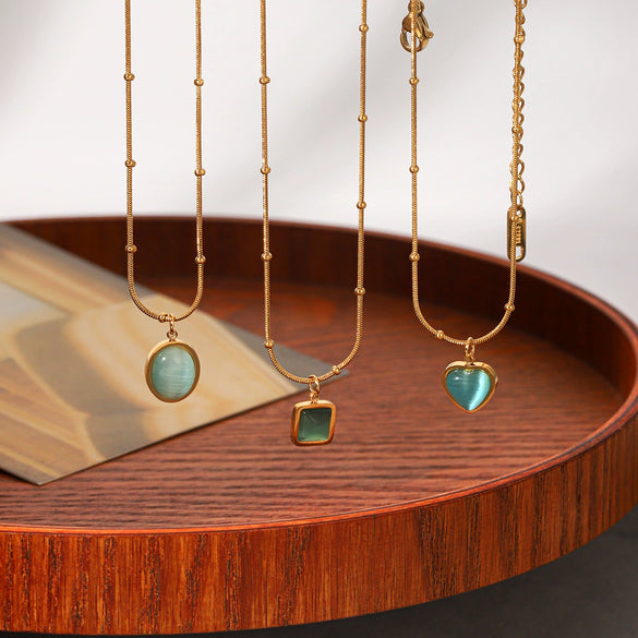 Wholesale Women's Geometric Stainless Steel Electroplated Necklace With Cat's Eye Stone
