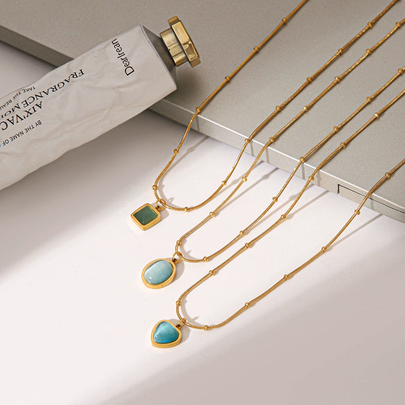 Wholesale Women's Geometric Stainless Steel Electroplated Necklace With Cat's Eye Stone