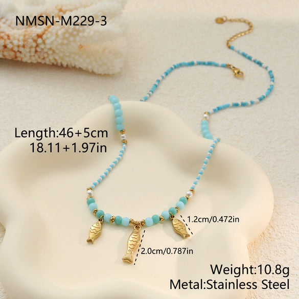Wholesale Women's Geometric Stainless Steel Electroplated Necklace With Small Fish Heart Design