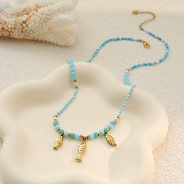Wholesale Women's Geometric Stainless Steel Electroplated Necklace With Small Fish Heart Design