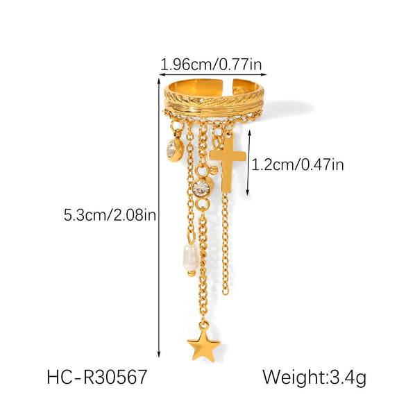 Wholesale Women's Geometric Stainless Steel Electroplated Open Ring Tassel Jewelry