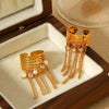 Wholesale Women's Geometric Stainless Steel Electroplated Open Ring Tassel Jewelry