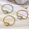 Wholesale Women's Geometric Stainless Steel Electroplated Pearl Chain Lock Pendant Bracelet