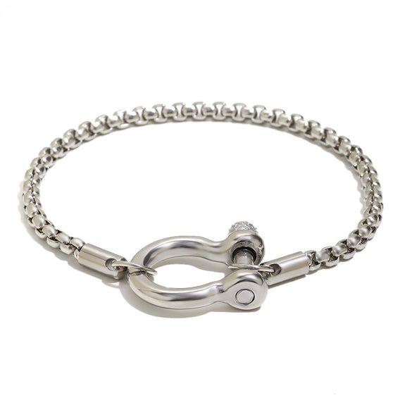 Wholesale Women's Geometric Stainless Steel Electroplated Pearl Chain Lock Pendant Bracelet
