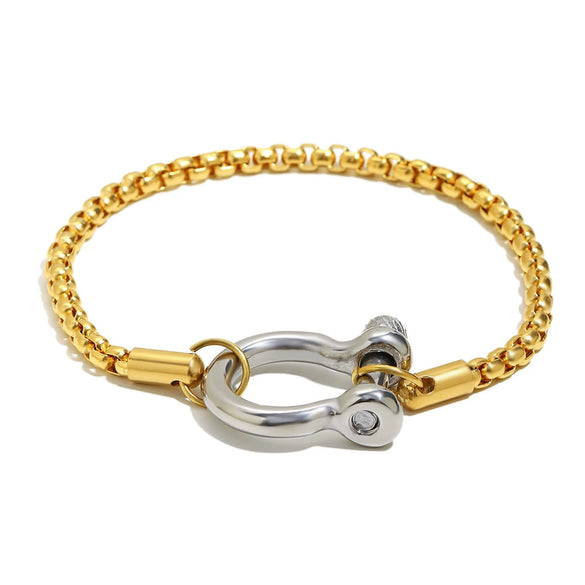 Wholesale Women's Geometric Stainless Steel Electroplated Pearl Chain Lock Pendant Bracelet