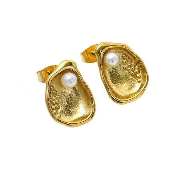 Wholesale Women's Geometric Stainless Steel Electroplated Pearl Stud Earrings With Unique Texture