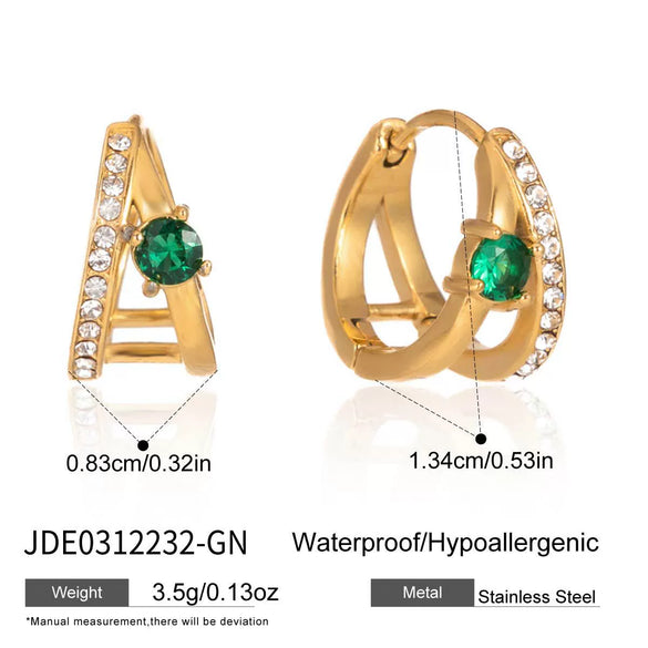 Wholesale Women's Geometric Stainless Steel Electroplated Rhinestone Green Zircon Earrings