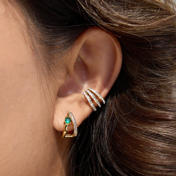Wholesale Women's Geometric Stainless Steel Electroplated Rhinestone Green Zircon Earrings