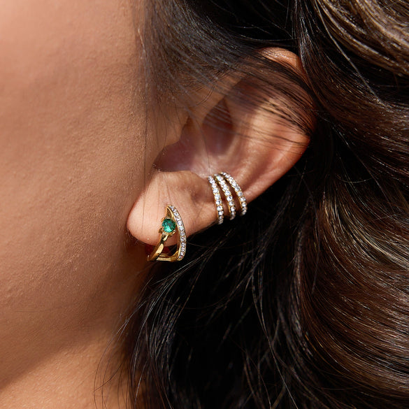 Wholesale Women's Geometric Stainless Steel Electroplated Rhinestone Green Zircon Earrings