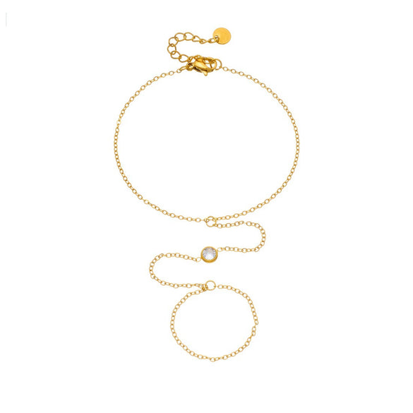 Wholesale Women's Geometric Stainless Steel Electroplated Ring Bracelet Integrated Hand Jewelry