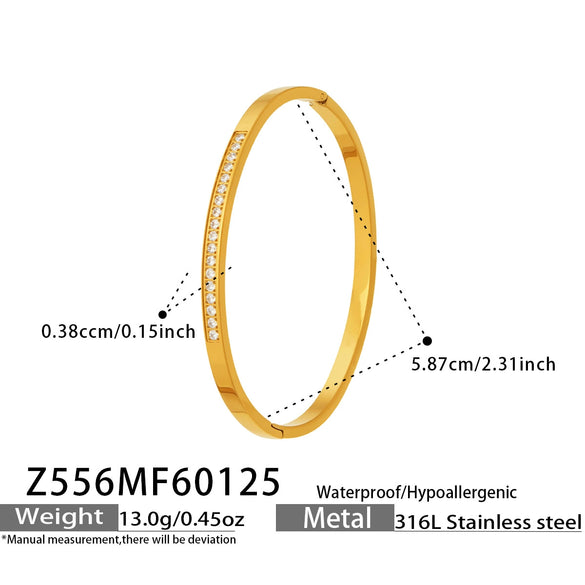 Wholesale Women's Geometric Stainless Steel Electroplated Ring Bracelet With Zirconia Inlay And 18K Real Gold Clasp Jewelry