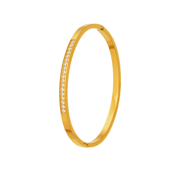 Wholesale Women's Geometric Stainless Steel Electroplated Ring Bracelet With Zirconia Inlay And 18K Real Gold Clasp Jewelry