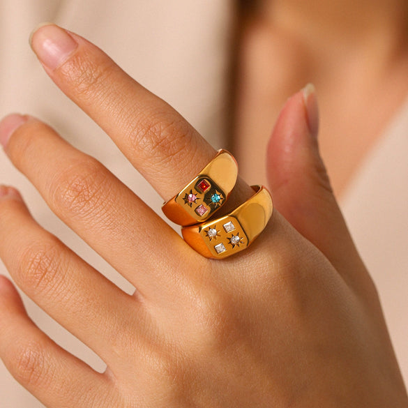 Wholesale Women's Geometric Stainless Steel Electroplated Rings Fashionable Cast Jewelry