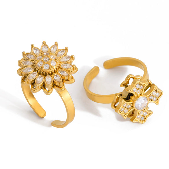 Wholesale Women's Geometric Stainless Steel Electroplated Rotatable Ring