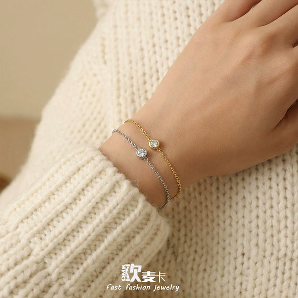 Wholesale Women's Geometric Stainless Steel Electroplated Single Diamond Chain Bracelet