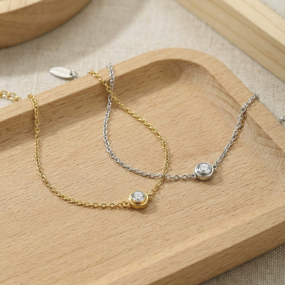 Wholesale Women's Geometric Stainless Steel Electroplated Single Diamond Chain Bracelet
