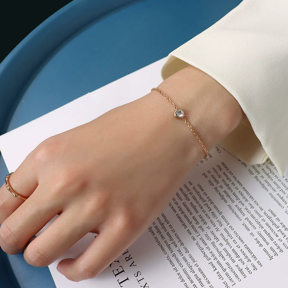 Wholesale Women's Geometric Stainless Steel Electroplated Single Diamond Chain Bracelet