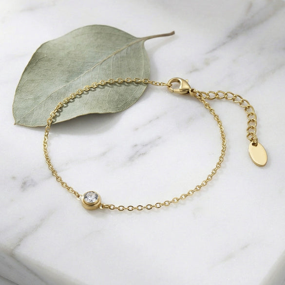 Wholesale Women's Geometric Stainless Steel Electroplated Single Diamond Chain Bracelet