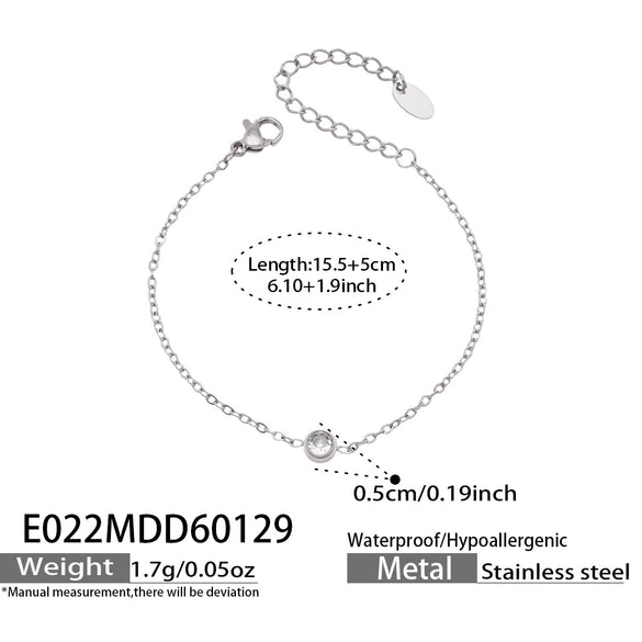 Wholesale Women's Geometric Stainless Steel Electroplated Single Diamond Chain Bracelet