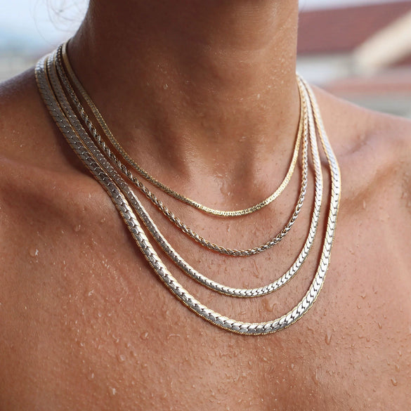 Wholesale Women's Geometric Stainless Steel Electroplated Snake Bone Chain Necklace Jewelry