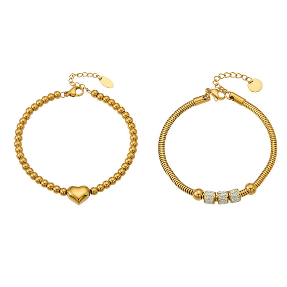 Wholesale Women's Geometric Stainless Steel Electroplated Snake Bone Heart Beaded Bracelet With Microinlaid Zircon