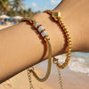 Wholesale Women's Geometric Stainless Steel Electroplated Snake Bone Heart Beaded Bracelet With Microinlaid Zircon