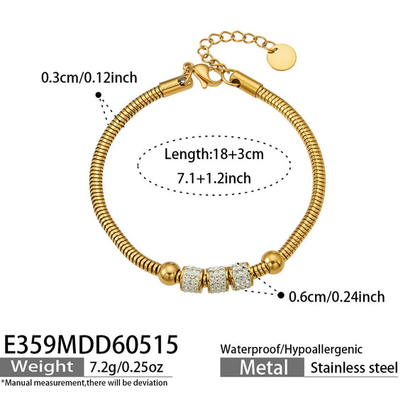Wholesale Women's Geometric Stainless Steel Electroplated Snake Bone Heart Beaded Bracelet With Microinlaid Zircon
