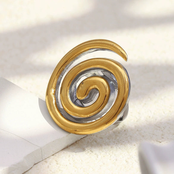 Wholesale Women's Geometric Stainless Steel Electroplated Spiral Interface Open Ring Light Luxury Hand Jewelry