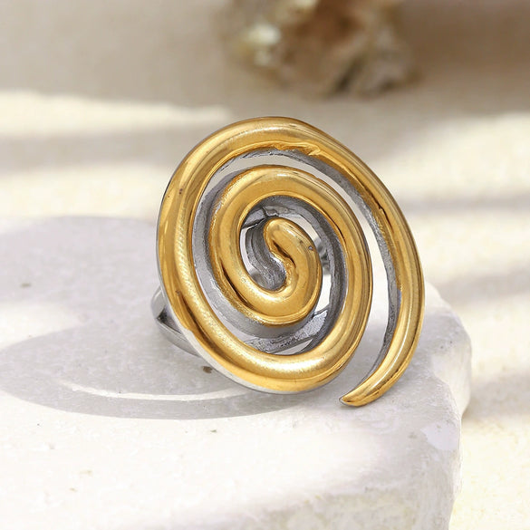 Wholesale Women's Geometric Stainless Steel Electroplated Spiral Interface Open Ring Light Luxury Hand Jewelry