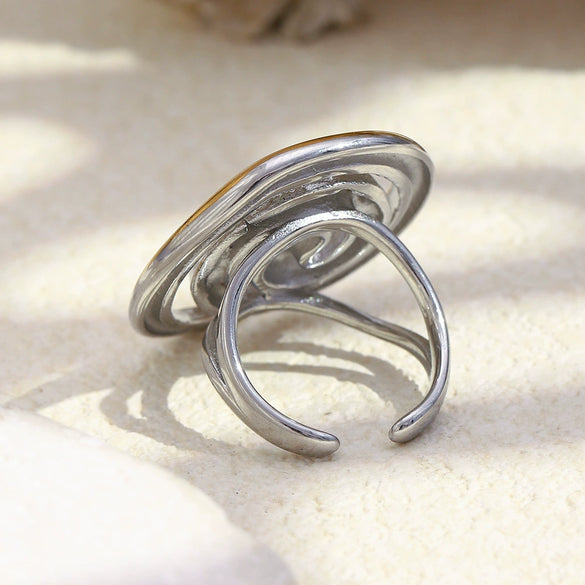 Wholesale Women's Geometric Stainless Steel Electroplated Spiral Interface Open Ring Light Luxury Hand Jewelry