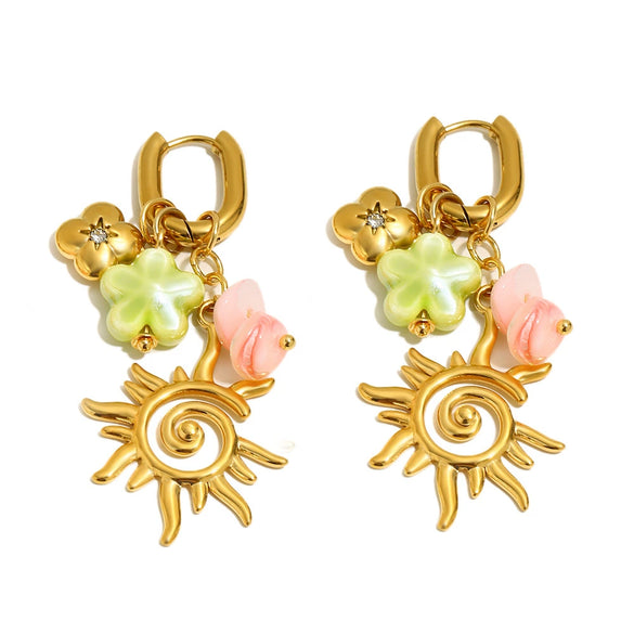 Wholesale Women's Geometric Stainless Steel Electroplated Sun Tassel Flower Pendant Earrings