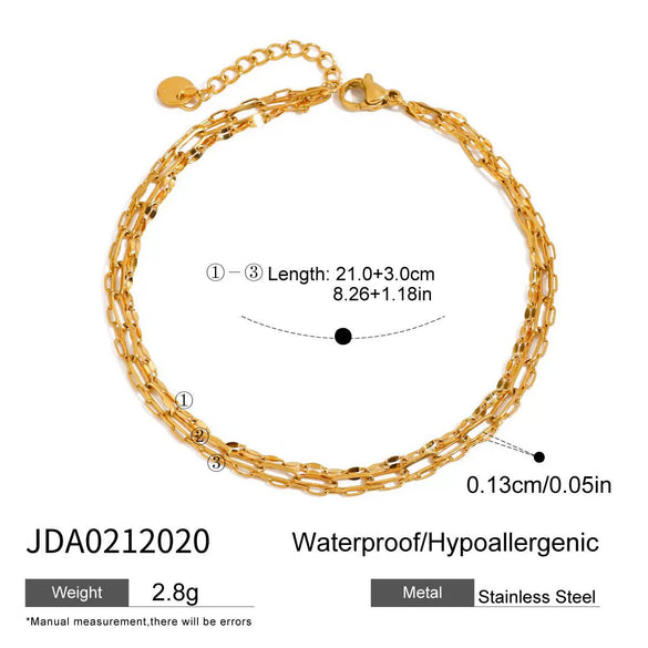 Wholesale Women's Geometric Stainless Steel Electroplated Three Layer Anklet Jewelry With Paper Clip Chain Style