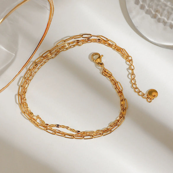 Wholesale Women's Geometric Stainless Steel Electroplated Three Layer Anklet Jewelry With Paper Clip Chain Style